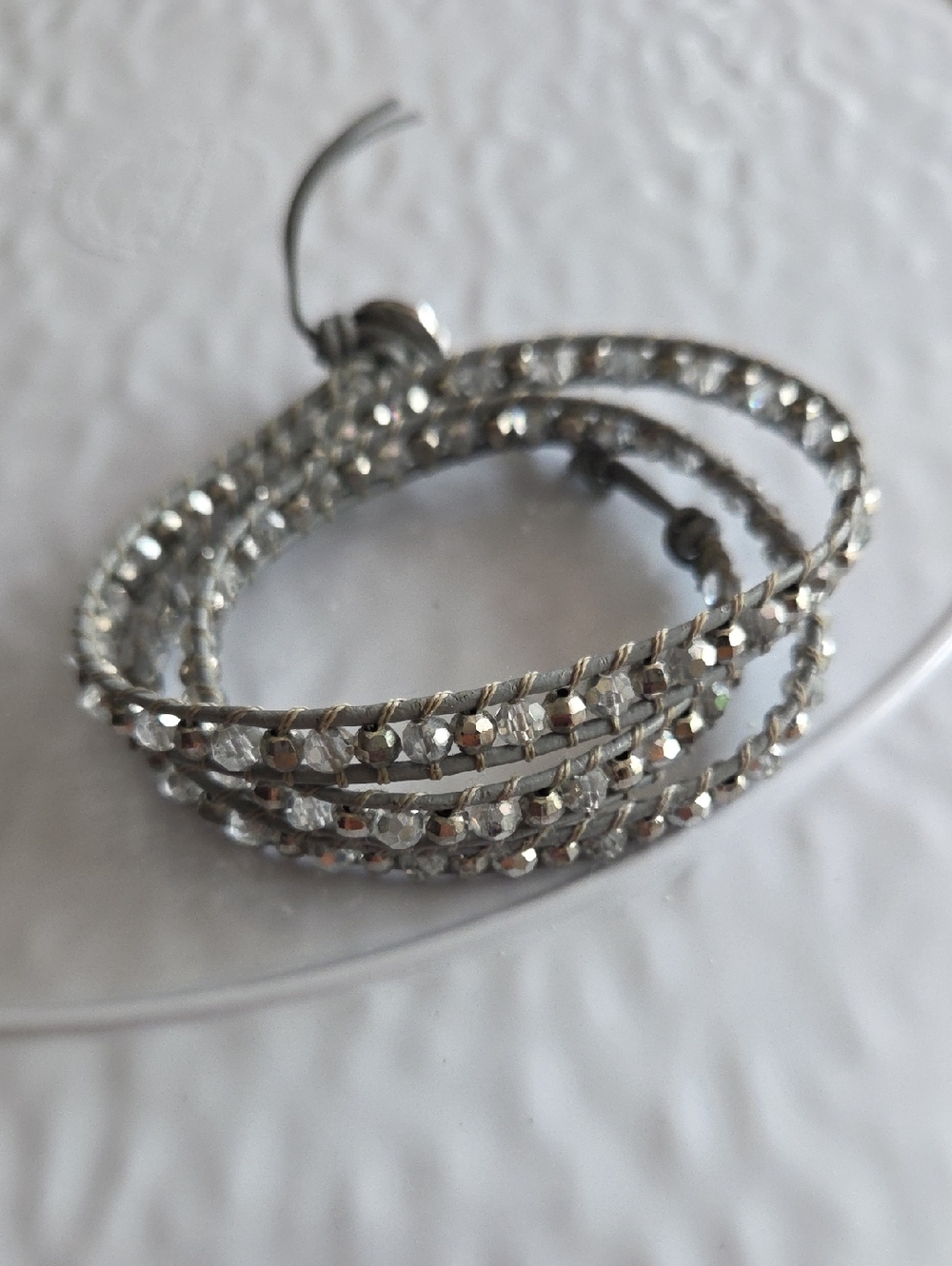 NWOT Victoria Emerson Gray & Silver Crystal 3 Wrap Bracelet